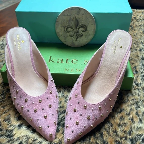 kate spade New York Women's Surie Mules Parisian Pink Studded Slides NWB Size 9 - Picture 6 of 8